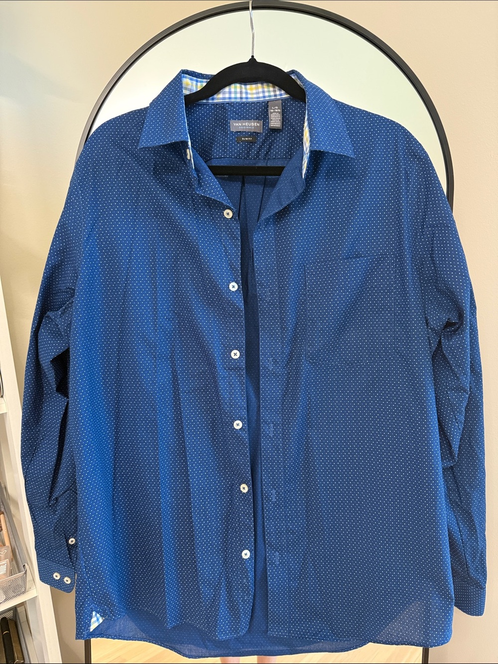 Van Heusen Men’s Navy Blue Microdot Dress Shirt